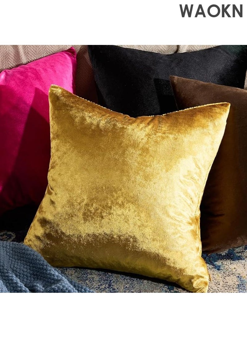 دبليو أيه أو كي أن أغطية وسائد ديكورية مخملية ذهبية اللون، مناسبة للأريكة والسرير، وغرفة المعيشة، وغرفة النوم، عبوة من قطعتين من أغطية الوسائد الناعمة، مصنوعة من مادة مخملية، لطيفة على البشرة، ناعمة ومريحة، متينة وتدوم طويلاً، مقاس 45*45 سم، لون ذهبي. - Image 4